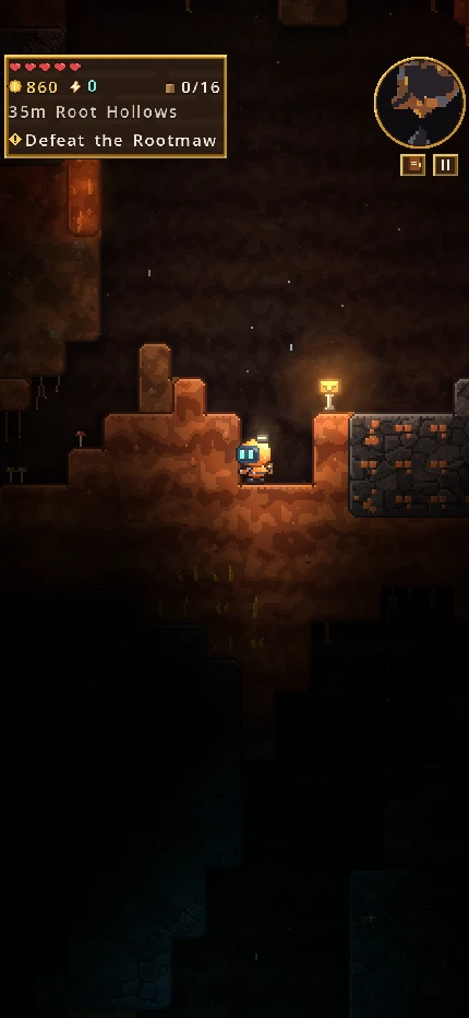 The robot in a dark tunnel, its headlamp lighting a seam of copper ore.